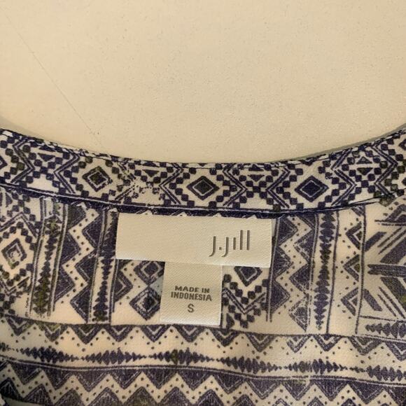 J Jill Blouse Women S Small Multi Split Neck Geometric Short Sleeve Sheer Tunic - Picture 8 of 12